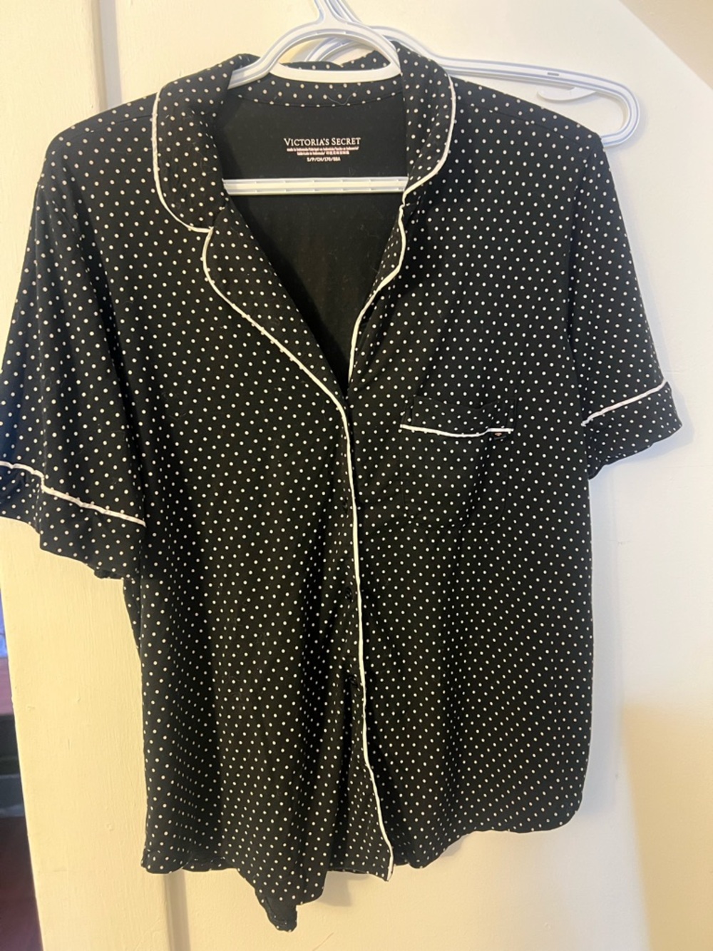 Victoria's Secret Black Button-Up PJ Shirt with White Polka Dots